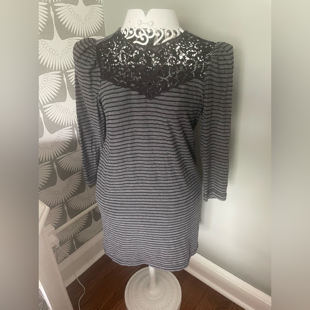 Loft Striped Lace Yoke Swing Dress XSP